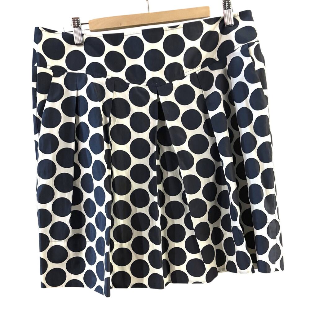 Banana Republic Navy Cream Polka Dot Skirt Sz 12 Silk Cotton Short Pleated